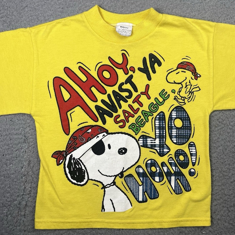 Vtg Peanuts Snoopy Pirate Ahoy Salty Beagle Custom Fringe T Shirt Kids Sz 6‎